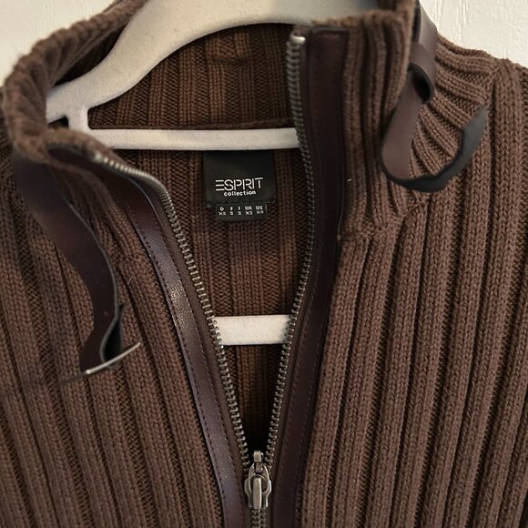 Esprit Collection Ribbed Knit Cardigan with two way Zip-Sz XS-Olive Khaki - Picture 3 of 5